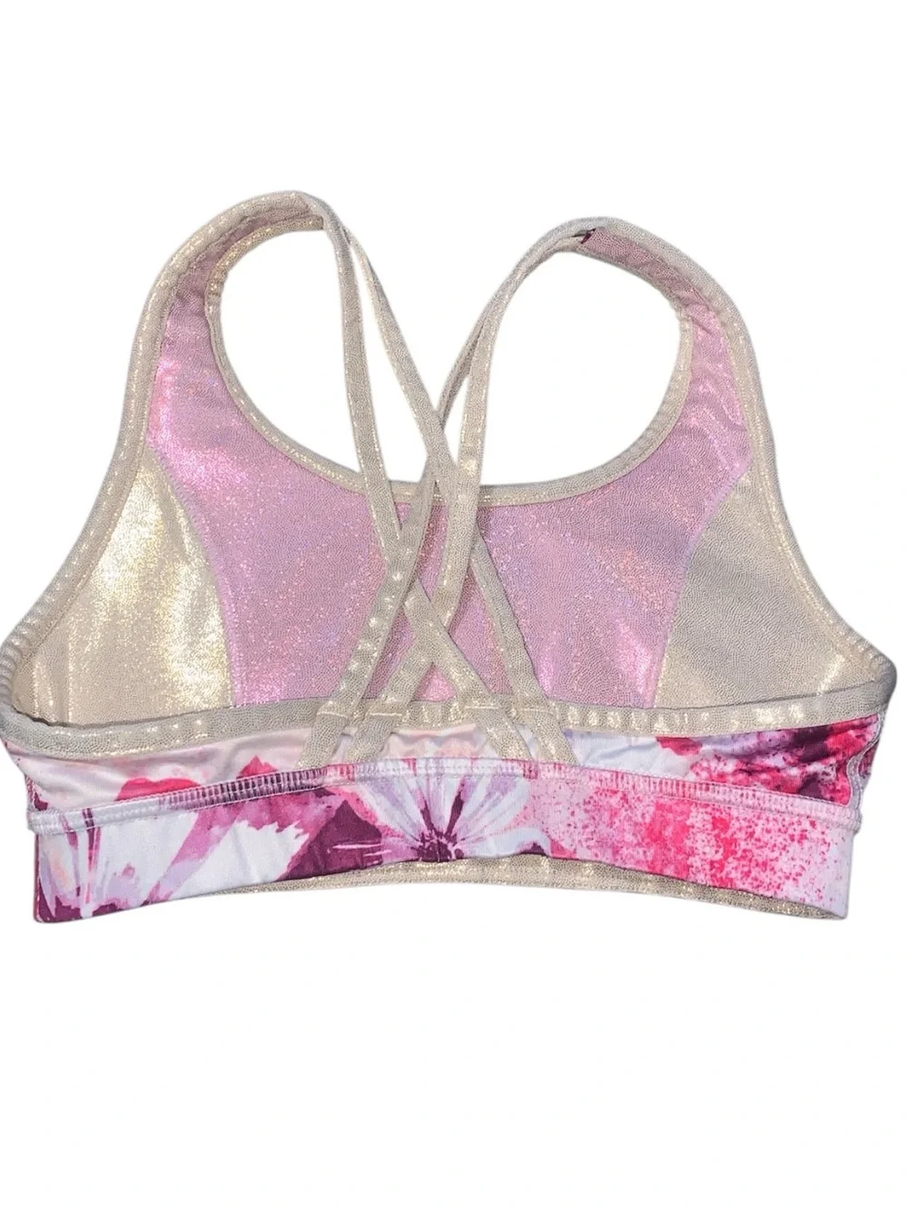 Justice Girls Pink & White Floral Girls Reversible Sports Bra XS Metallic